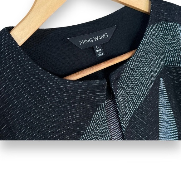 Ming Wang Open Front Jacket Womens L Large 3/4 sleeve Aqua Black Purple Cardigan - Picture 3 of 8